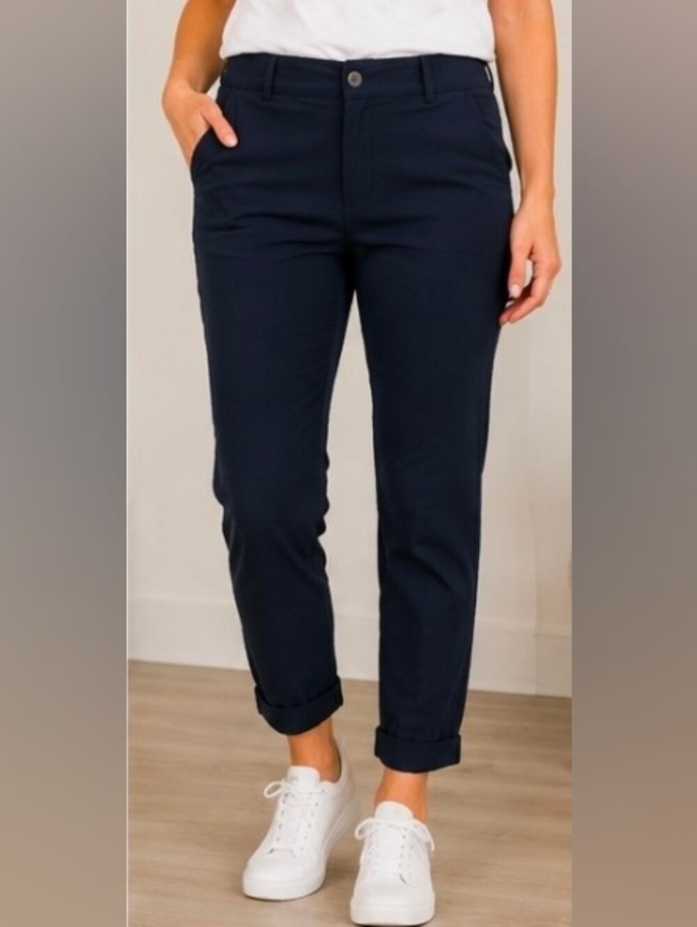 MPG Women’s Medium Navy Stretch Slim Pants Cuffed Hem Performance Travel